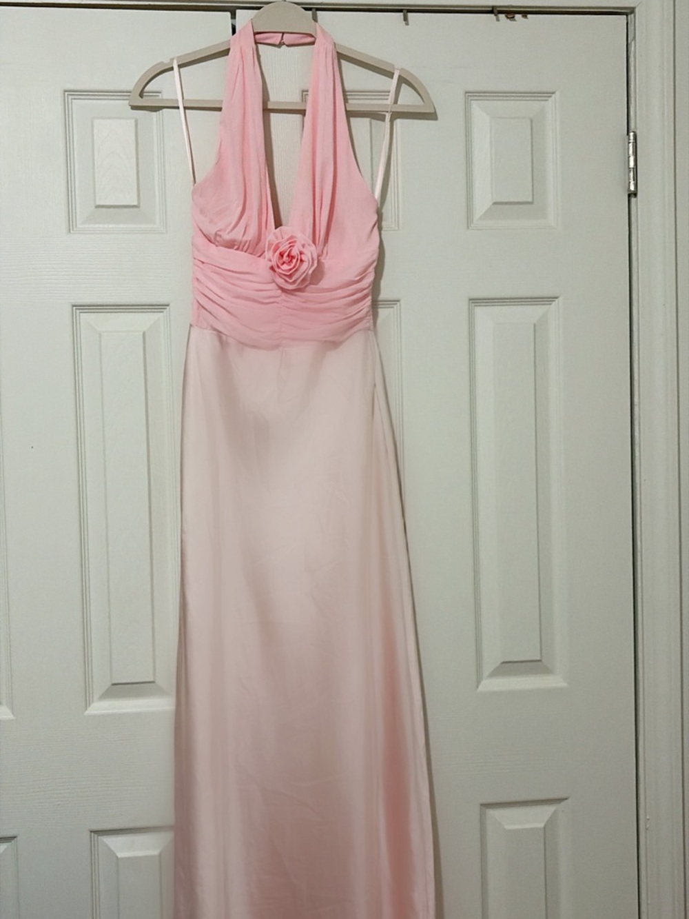 Selfie Leslie Pink Halter Maxi Dress with Rosette